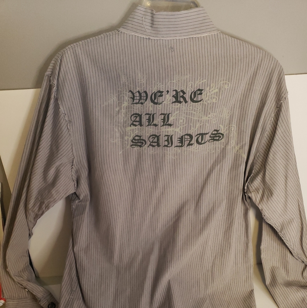 Roar Button Up Shirt - L - Gray with Black lines Long Sleeve - unfinished edging - Picture 8 of 9